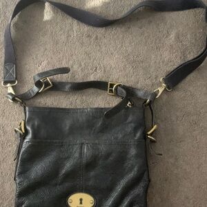 Fossil, shoulder and crossbody bag, adjustable, dark brown.